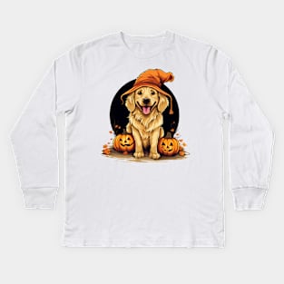 Halloween Golden Retriever Dog #1 Kids Long Sleeve T-Shirt